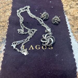 LAGOS Silver Caviar Knot Pendant Necklace with Matching Knot Studs